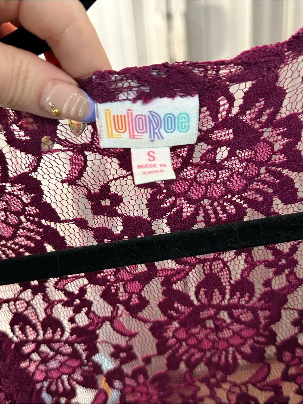 LuLaRoe Burgundy Lace Kimono with Fringe